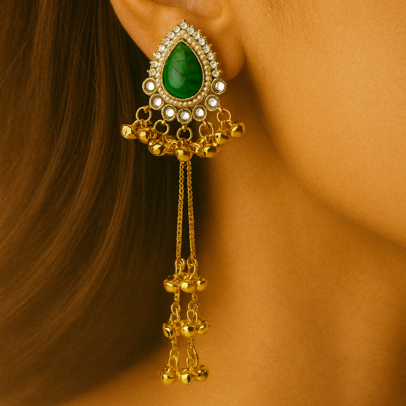 Green Stone Long Dangler Earrings