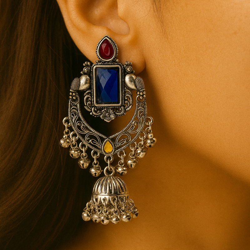 Oxidised Multicolor Jhumka Earrings