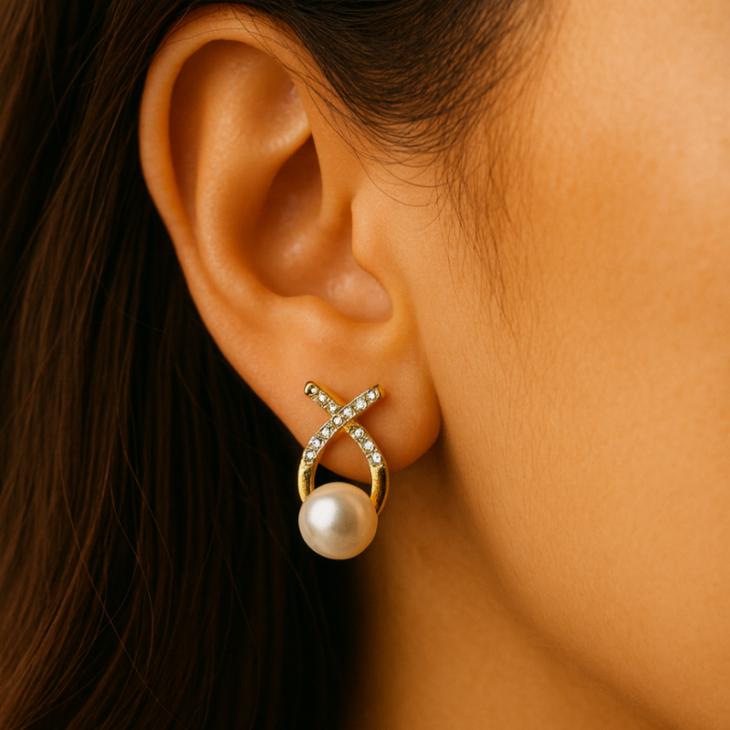 Gold Plated Pearl Stud Earrings